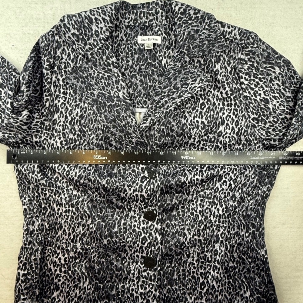 JOAN RIVERS Womens Leopard Print Blazer Jacket Size L Black Gray mob wife - Picture 7 of 9